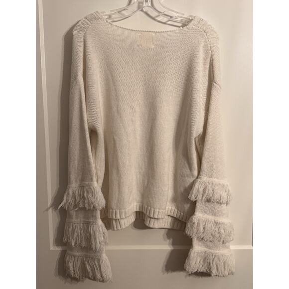 Fringe Sweater By Harper Heritage Off White Long Sleeved Cable Knit Sz M Boho - Picture 4 of 7